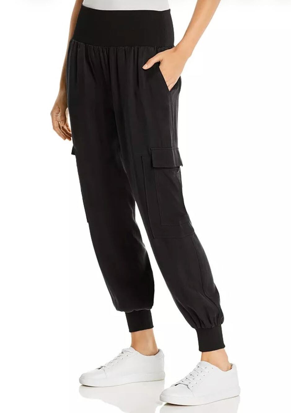 NWT Cinq à Sept Giles Satin Jogger Pants Size XS Black Cargo Business Casual